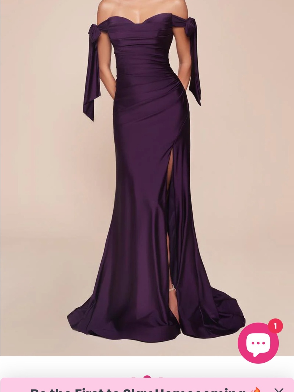 Off-Shoulder One-Sleeve Evening Gown in Deep Purple